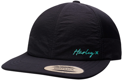Hurley Women's Baseball Cap - Valley Flat Brim Strap-Back Trucker Hat (Black, One Size)