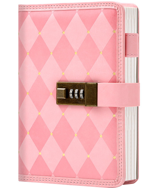 Yoment Cute Diary with Lock for Girls Journal for Teen girls, B6 Journal with Lock Refillable Leather Lock Diary 224 Pages Girls Diary with Pen Holder for Gift, Pink