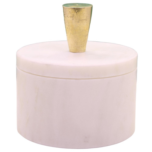 KC KULLICRAFT White Marble Salt and Pepper Cellar Box with Lid and Brass Knob, 3 Inch