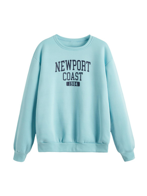SweatyRocks Women's Casual Sweatshirt Long Sleeve Graphic Print Pullover Tops Pastel Blue S