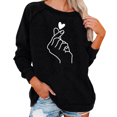 Elogoog cute sweatshirts Pullover Sweatshirt For Women Crew Neck Sweatshirt Long Sleeve Blouse sweatshirts for women (Black, M)