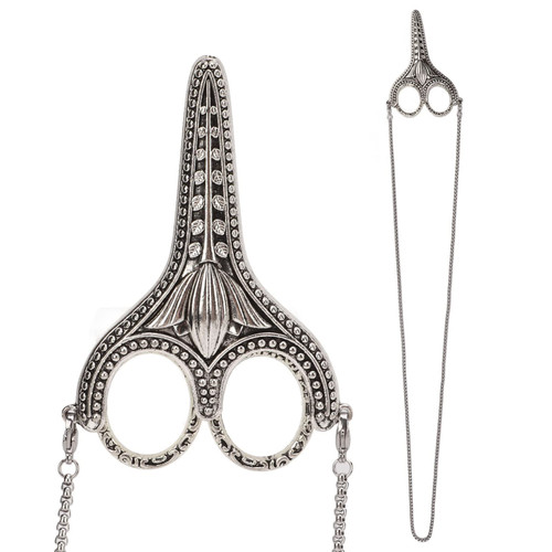 Embroidery Scissors Vintage Chain Bauhinia Scissors Stainless Steel Pointed Vintage Scissors with Sheath Chain Sewing Scissors For Sewing, Embroidery, Needlework