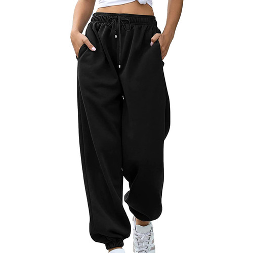 Bblulu High Waist Baggy Athletic Pants for Women Workout Running Pants Y2k Trendy Lounge Trousers with Pockets Black