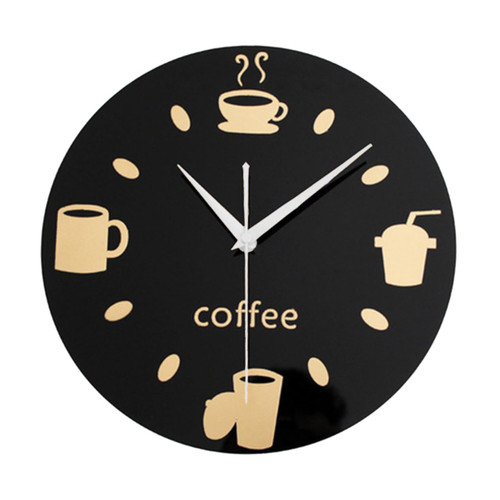 HOOTNEE Coffee Cup Wall Clock Kitchen Wall Clock Home Wall Clock Round Wall Clock Acrylic Coffee Cup Pattern Wall Clock Acrylic Wall Clock Hanging Wall Clock Mute Wall Sticker 3D