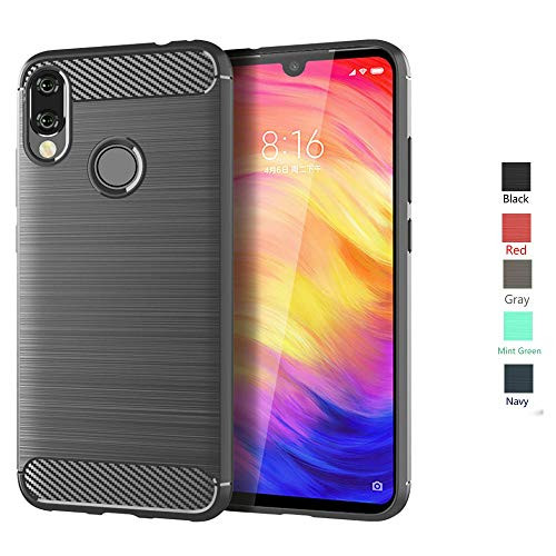 Xiaomi Redmi Note 7 .Redmi Note 7 Pro Case.Bettop Anti-Fingerprint Shockproof Carbon Fiber Design Flexible Soft TPU Brushed Texture Protective Case for Xiaomi Redmi Note 7/7 Pro(Grey)