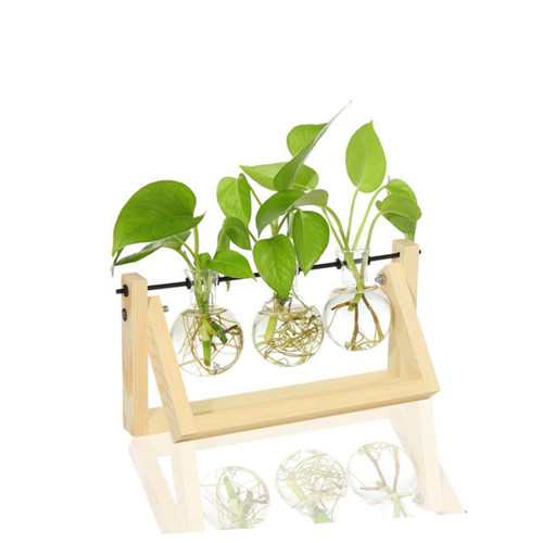 Artibetter Wood Decor Tabletop Plant Stand Clear Stand Tabletop Glass Planter Glass Air Planter Bulb Terrarium Vase Plant Holder Bulb Vase Plant Pot Container Flowerpot Decorate Glass Shelf