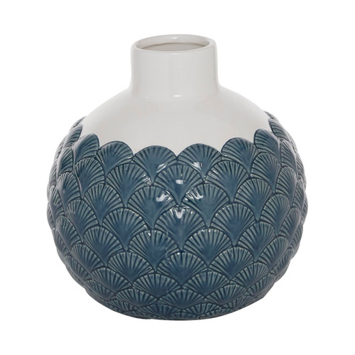 Deco 79 Ceramic Vase with Shell Designs, 8" x 8" x 9", Blue
