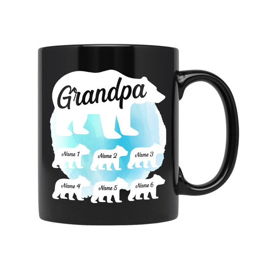 Personalized Grandpa Bear Mug, Bear Lovers Gift for Grandad Grandfather, Grandpa Coffee Mug, Custom Mug With Kids Names Gift for Grandpa On Birthday Christmas, Black Ceramic Mugs 11oz, 15oz