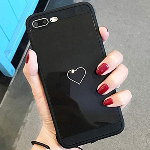 Apple iPhone 8 Plus Case, iPhone 7 Plus Case Shockproof TPU Soft Phone Cover Case Love Heart Back Mirror Cover for iPhone 8Plus iPhone 7Plus (Black with Heart, for iPhone 8/7 Plus 5.5")