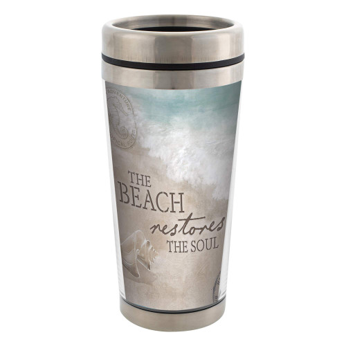 The Beach Restores the Soul Stainless Steel 16 oz Travel Mug with Lid