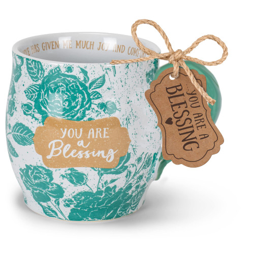 Lighthouse Christian Products You Are A Blessing Aqua Marine Floral 13 Ounce Ceramic Mug