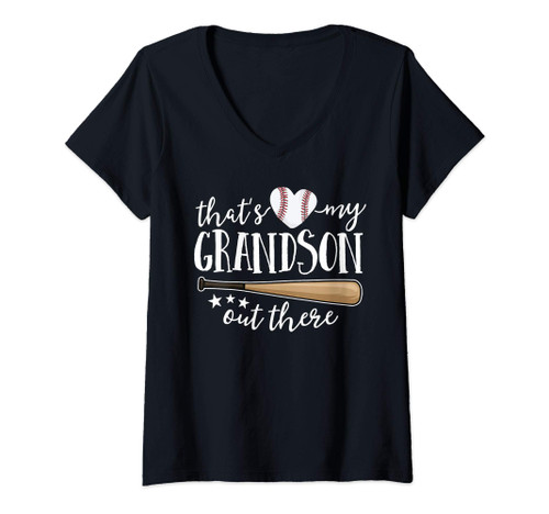 Womens That's My Grandson Out There Gift Women Baseball Grandma V-Neck T-Shirt Womens That's My Grandson Out There Gift Women Baseball Grandma V-Neck T-Shirt