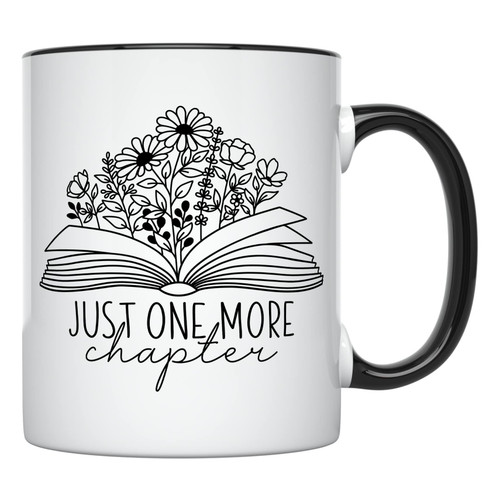 YouNique Designs Just One More Chapter Mug, 11 Oz, Book Lovers Gifts, Bookish Gifts, Librarian Gifts for Readers Book Lovers Women, Book Club Gifts for Women, Book Mug, Bookworm Gifts (Black Handle)