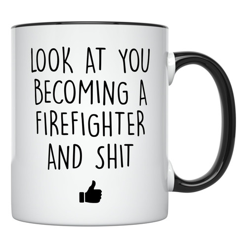 YouNique Designs Future Firefighter Coffee Mug, 11 Oz, Firefighter Graduation Cup for Men, Fire Academy Graduation Mug (Black Handle)