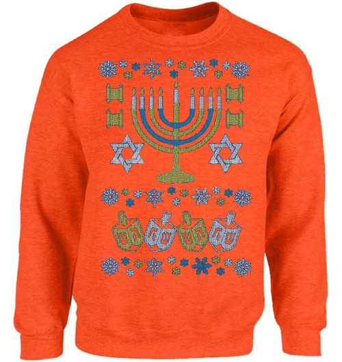Vizor Hanukkah Menorah Sweatshirt Jewish Sweater for Women and Men Orange S