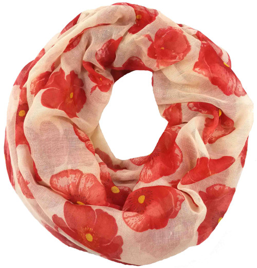 Lina & Lily Poppy Flowers Print Women's Infinity Scarf Lightweight (Beige)
