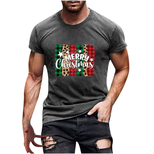 Merry Christmas T-Shirts for Men 2023 Short Sleeve Graphic Tees Shirts Xmas Tshirts Holiday Party Pullover Tops Dark Gray