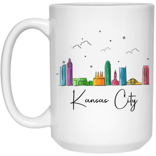 HKDesignGift Kansas City City Coffee Mug - Kansas City City Christmas Mug - Landmarks Xmas Mug - Colorful City Skyline Graphic - Kansas City Gifts For Christmas 15oz