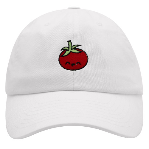 JPAK Tomato Premium Dad Hat Embroidered Baseball Cap Vegetable Vegan White