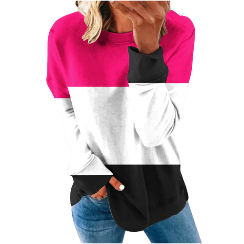 TUNUSKAT Womens Crewneck Sweatshirt 2023 Fashion Color Block Long Sleeve Tops Fall Casual Thin Sweatshirts Loose Fit Pullover