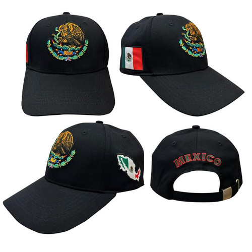 Mexican Hat Mexico Eagle Federal Embroidery Snapback Flat Bill Baseball Cap Black White (Black)