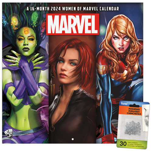 2024 Marvel Women of Marvel Wall Calendar & Push Pins