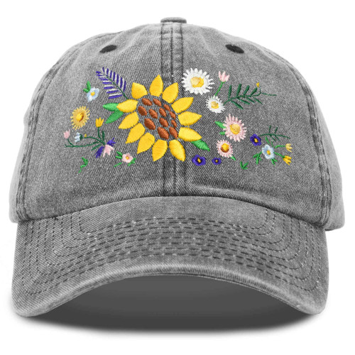 DALIX Floral Bouquet Hat Womens Premium Baseball Cap in Washed Black