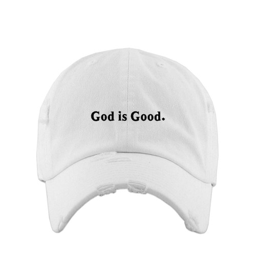 God is Good Vintage Baseball Cap Embroidered Cotton Adjustable Distressed Dad Hat White