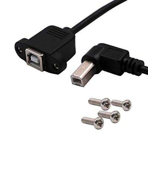 WYMECT Right Angled Printer Extension Cable USB 2.0 B Type Adapter Male to Female with Screw Panel Mount (1ft/30cm)