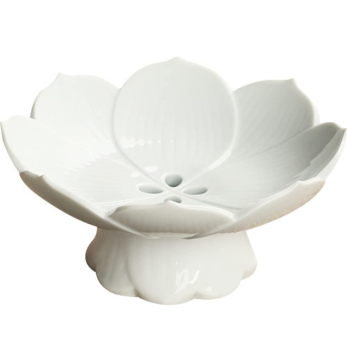 Kelendle Pedestal Fruit Bowl Centerpiece Decorative Compote Footed Bowl Ceramics Dessert Serving Bowl Tray Display Stand Lotus Drain Plate for Kitchen Counters for Fruits Breads Snacks (White)