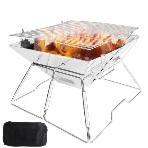 Foxtell Folding Campfire Grill with Carrying Bag, 304 Stainless Steel Grate Barbeque Grill, Portable Camping Grill with Legs for Outdoor Picnics, Backpacking Foxtell Folding Campfire Grill with Carrying Bag, 304 Stainless Steel Grate Barbeque Grill, Portable Camping Grill with Legs for Outdoor Picnics, Backpacking