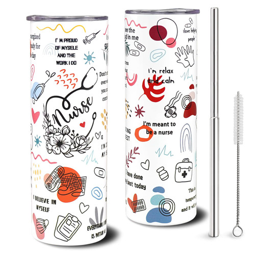 Yuzlin Nurse Tumbler NurseGifts For Women Nurse Daily Affirmations Cup Best Nurse Ever Gifts Nurse Birthday Gifts Nurse Appreciation Mug Insulated Stainless Steel Skinny Tumblers 20oz