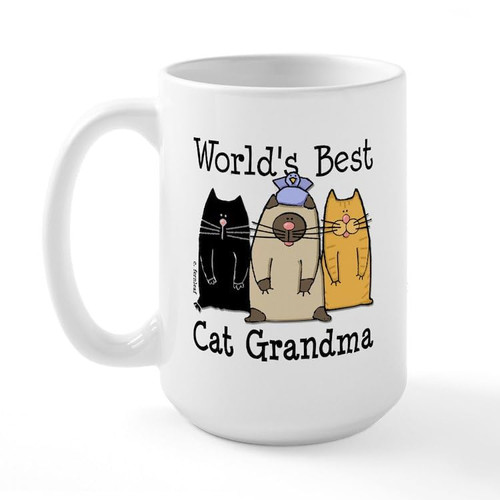 CafePress - World's Best Cat Grandma Large Mug - Coffee Mug, Large 15 oz. White Coffee Cup