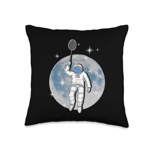 Astronaut Badminton Player Racket Shuttlecock Gift Astronaut Badminton Player | Planet Racket Shuttlecock Throw Pillow, 16x16, Multicolor