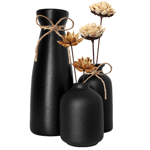 YEENAASY Ceramic vase Set of 3, Small Flower Vases for Rustic Home Decor, Modern Farmhouse Decor, Vase for Dried Flower, Living Room Decor, Shelf, Table, Bookshelf, Mantel and Entryway Decor (Black) YEENAASY Ceramic vase Set of 3, Small Flower Vases for Rustic Home Decor, Modern Farmhouse Decor, Vase for Dried Flower, Living Room Decor, Shelf, Table, Bookshelf, Mantel and Entryway Decor (Black)