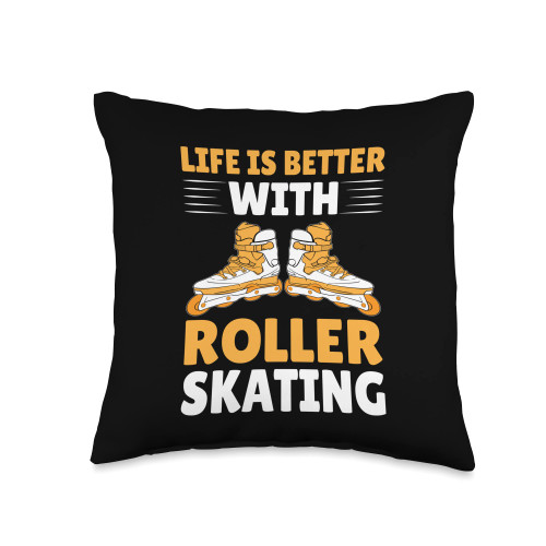 Rollerblades I Roller Skating I Inline Skating Life is Better Roller Skates Throw Pillow, 16x16, Multicolor