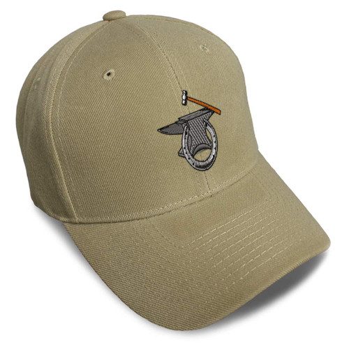 Baseball Cap Western Horseshoes Hammer Anvil Farrier Domestic Acrylic Hats for Men & Women Strap Closure Khaki Design Only