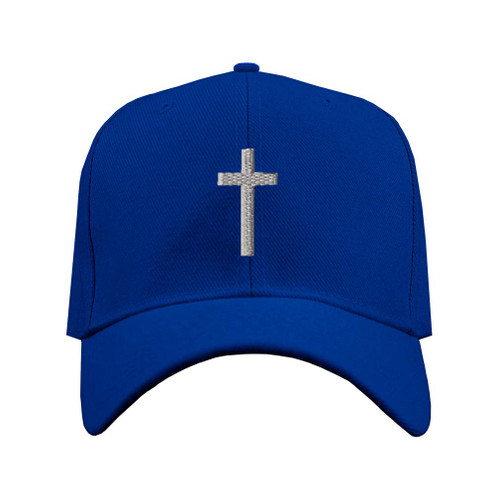 Custom Baseball Cap Cross Silver Embroidery Other Religion Acrylic Dad Hats for Men & Women Royal Blue Design Only