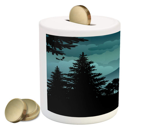 Ambesonne Evergreen Piggy Bank, Nighttime Pattern of Trees Moon Mountains and Bats in The Forest, Ceramic Coin Bank Money Box for Cash Saving, 3.6" X 3.2", Charcoal Grey Cadet Blue Ambesonne Evergreen Piggy Bank, Nighttime Pattern of Trees Moon Mountains and Bats in The Forest, Ceramic Coin Bank Money Box for Cash Saving, 3.6" X 3.2", Charcoal Grey Cadet Blue