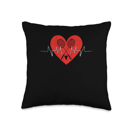 Heartbeat Racket Shuttlecock Badminton Player Gift Heartbeat Racket Shuttlecock | Heart Badminton Player Throw Pillow, 16x16, Multicolor
