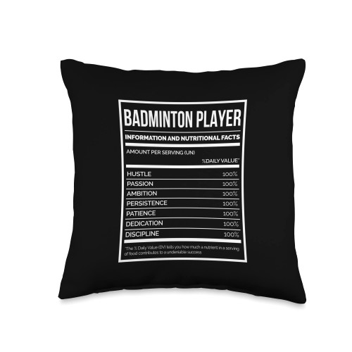 Badminton Player Gift Idea Badminton Shuttlecock Badminton Player Information and Nutritional Facts Sports Throw Pillow, 16x16, Multicolor