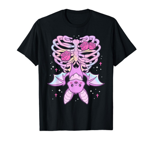 Kawaii Pastel Goth Cute Creepy Bat Skeleton T-Shirt