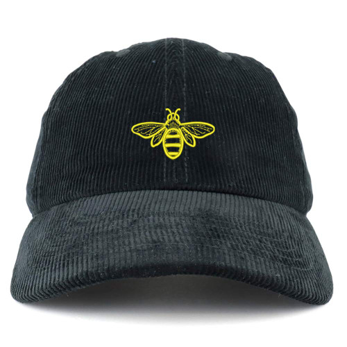 Trendy Apparel Shop Bee Embroidered Cotton Corduroy Unstructured Baseball Cap - Black