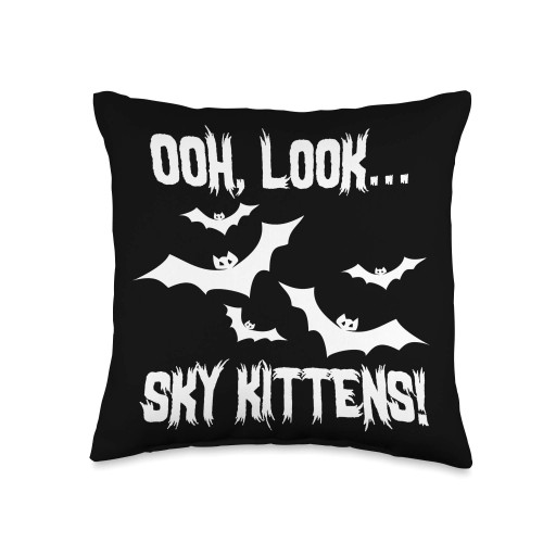 Sky Kitten Bat Lover Designs Lover Sky Kittens Funny Cute Cool Horror Bats Throw Pillow, 16x16, Multicolor