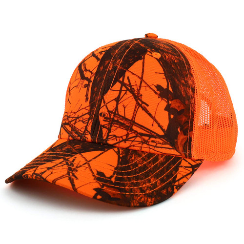 Armycrew Hunting Camouflage Outdoor Structured Trucker Mesh Cap - Blaze