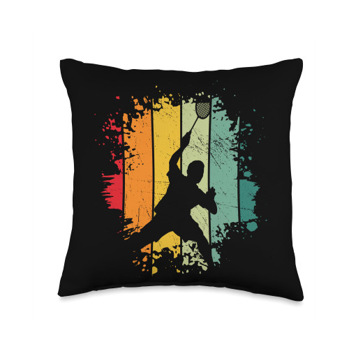Shuttlecock Badminton Sets for Backyards Badminton Retro Badminton Team Shuttlecock Player Throw Pillow, 16x16, Multicolor