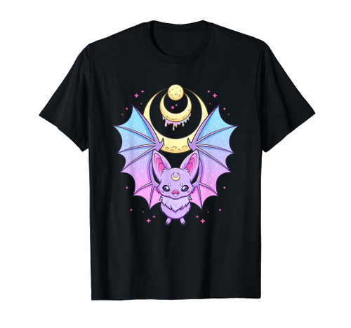 Kawaii Pastel Goth Cute Creepy Crescent Moon Bat T-Shirt