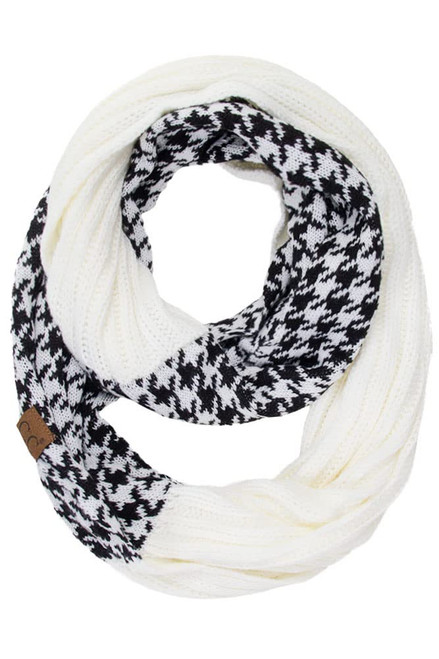 ScarvesMe Women's Fashion Houndstooth Ribbed Knit Solid Color Winter Warm Infinity Loop Scarf