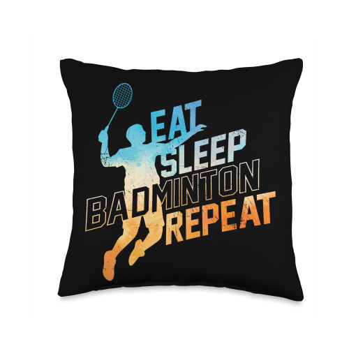 Shuttlecock Badminton Sets for Backyards Badminton Player Eat Sleep Badminton Repeat Shuttlecock Throw Pillow, 16x16, Multicolor