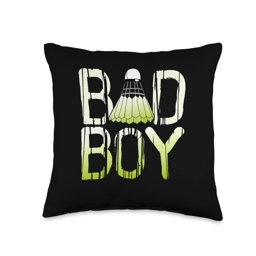 Bad Badminton Boy Racket Shuttlecock Player Gift Bad Boy | Racket Shuttlecock | Badminton Player Throw Pillow, 16x16, Multicolor